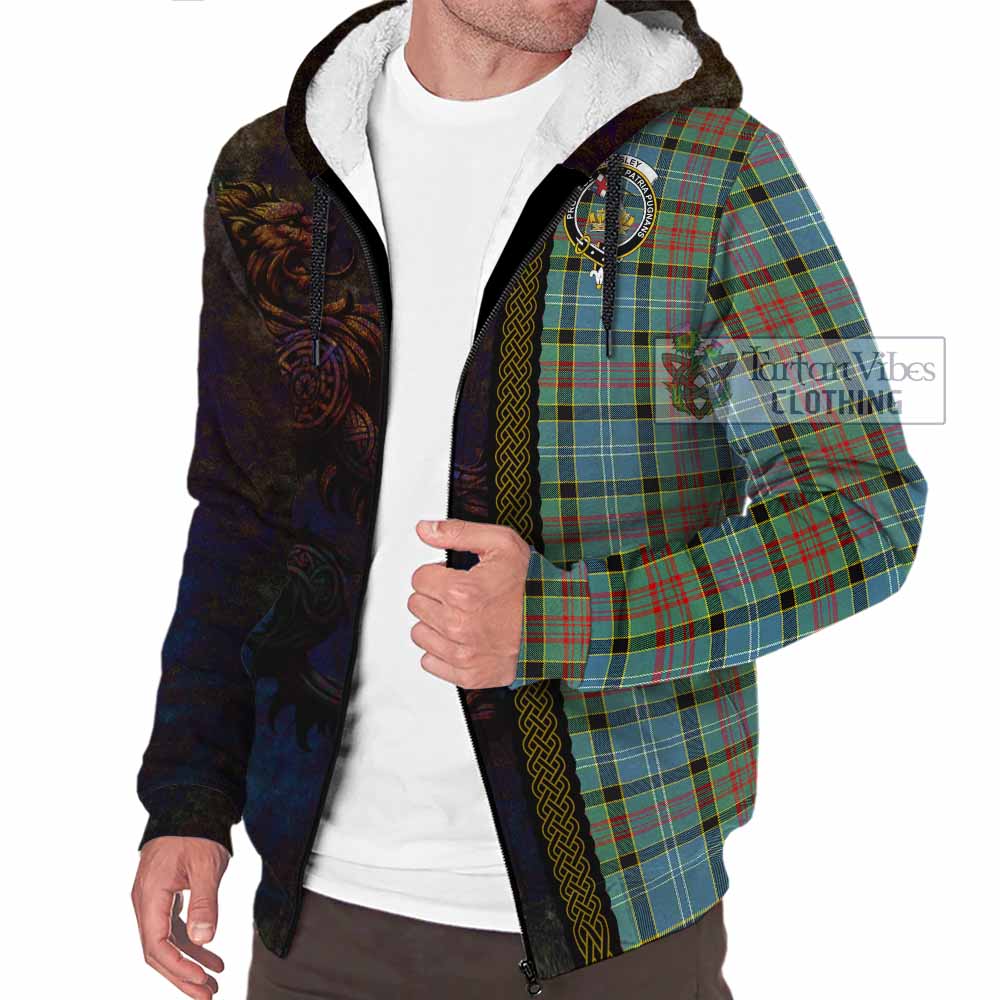 Tartan Vibes Clothing Paisley Tartan Family Crest Sherpa Hoodie Alba Gu Brath Be Brave Lion Ancient Style