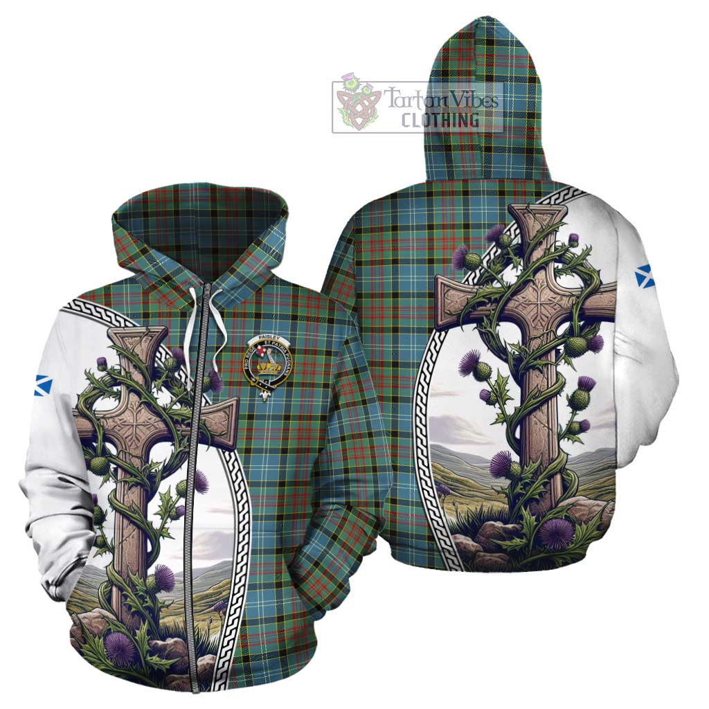 Tartan Vibes Clothing Paisley Tartan Cotton Hoodie with Family Crest and St. Andrew's Cross Accented by Thistle Vines