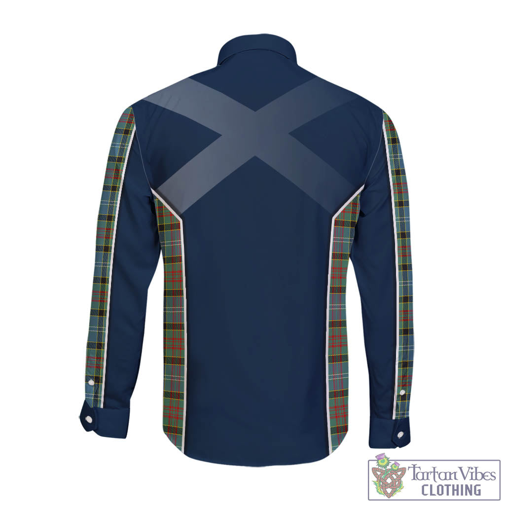 Tartan Vibes Clothing Paisley Tartan Long Sleeve Button Up Shirt with Family Crest and Scottish Thistle Vibes Sport Style