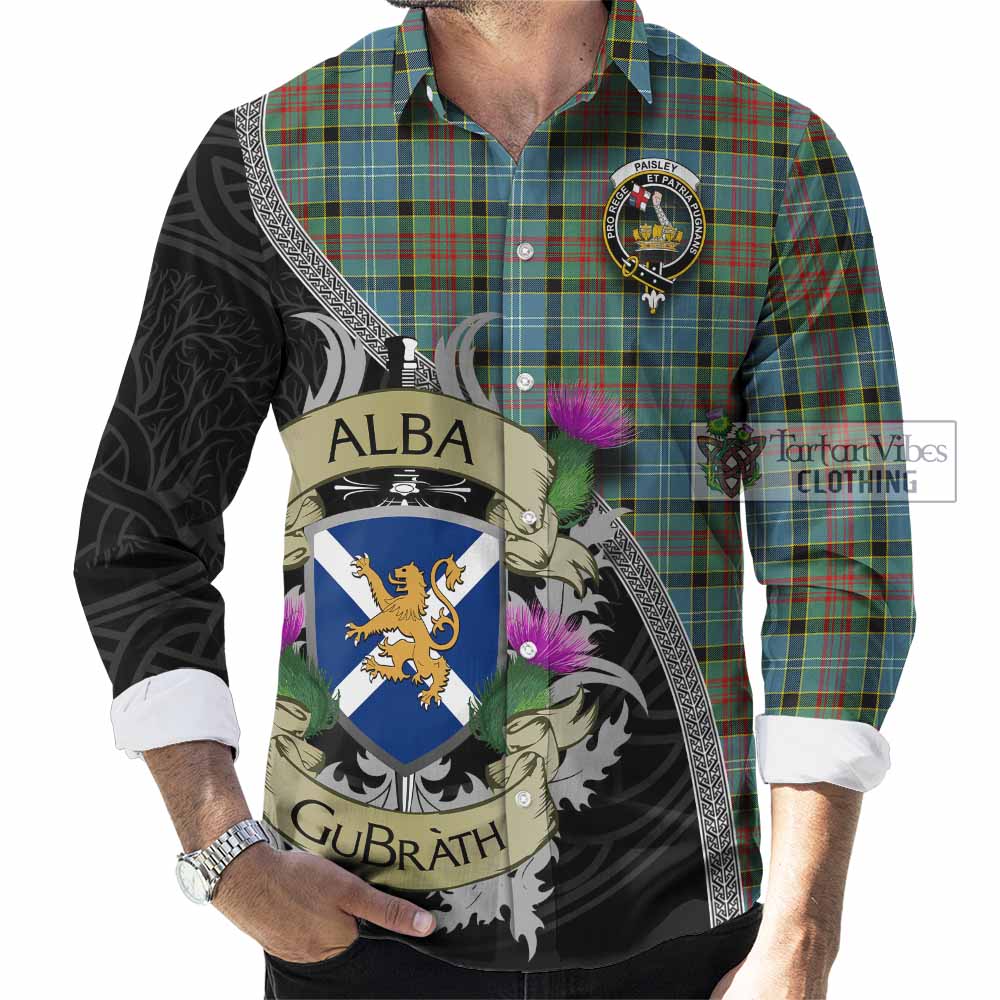 Tartan Vibes Clothing Paisley Tartan Family Crest Long Sleeve Button Shirt Lion Rampant Royal Thistle Shield Celtic Inspired