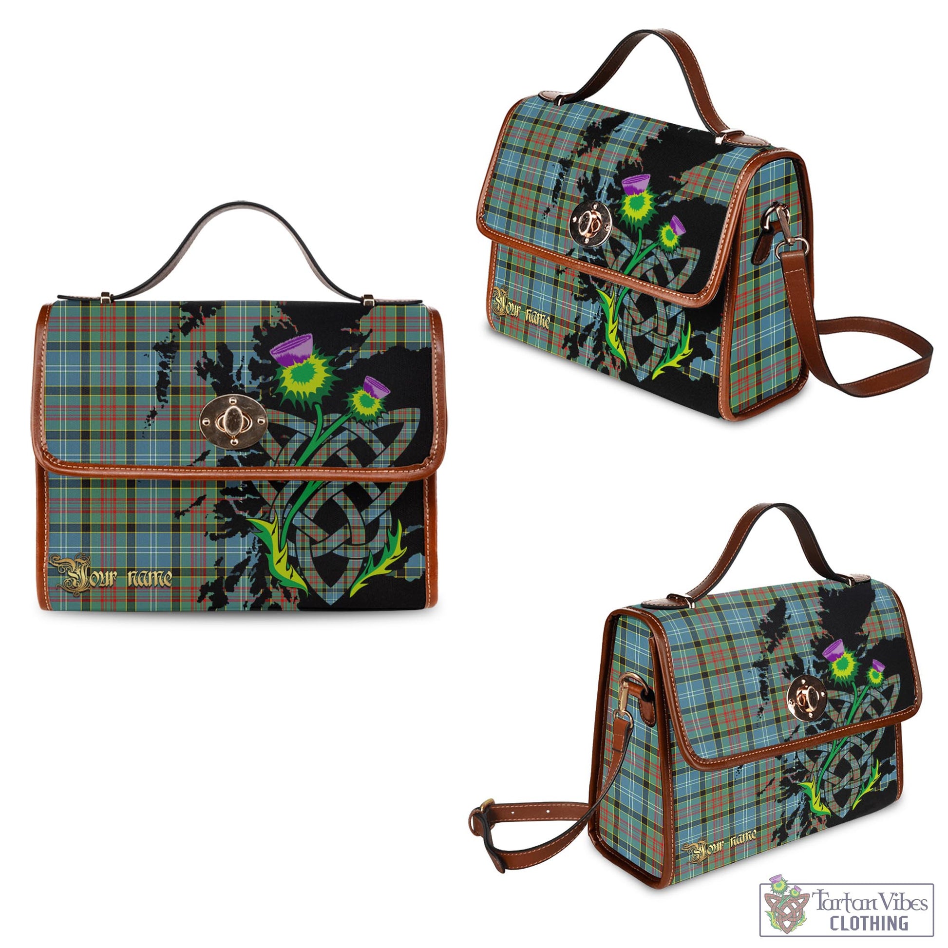 Tartan Vibes Clothing Paisley Tartan Waterproof Canvas Bag with Scotland Map and Thistle Celtic Accents