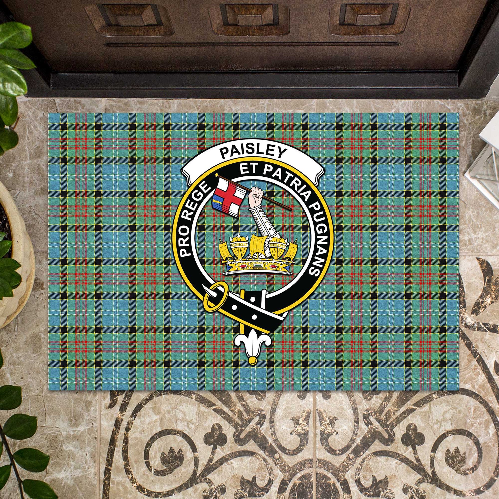 Paisley Tartan Door Mat with Family Crest - Tartanvibesclothing