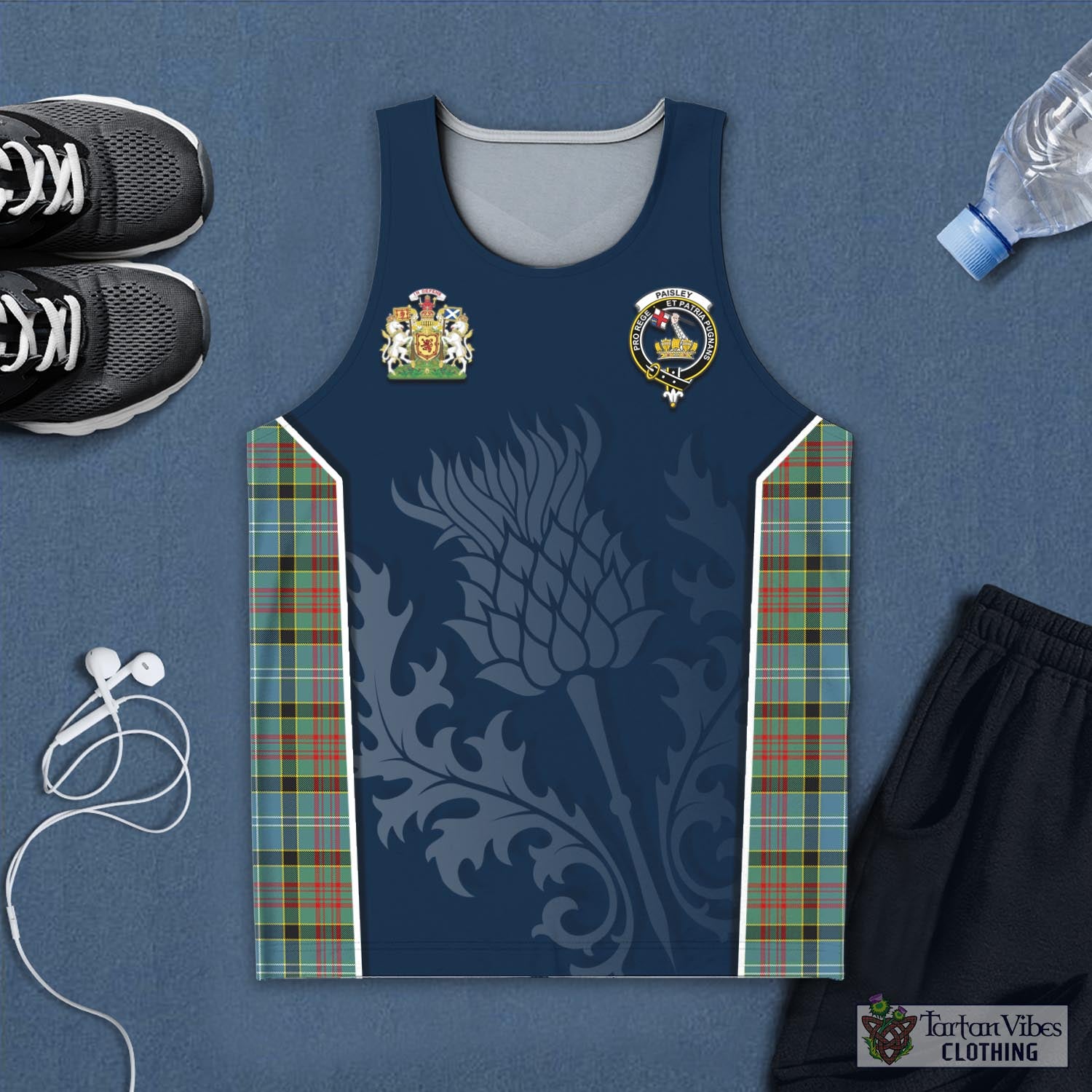 Tartan Vibes Clothing Paisley Tartan Men's Tanks Top with Family Crest and Scottish Thistle Vibes Sport Style