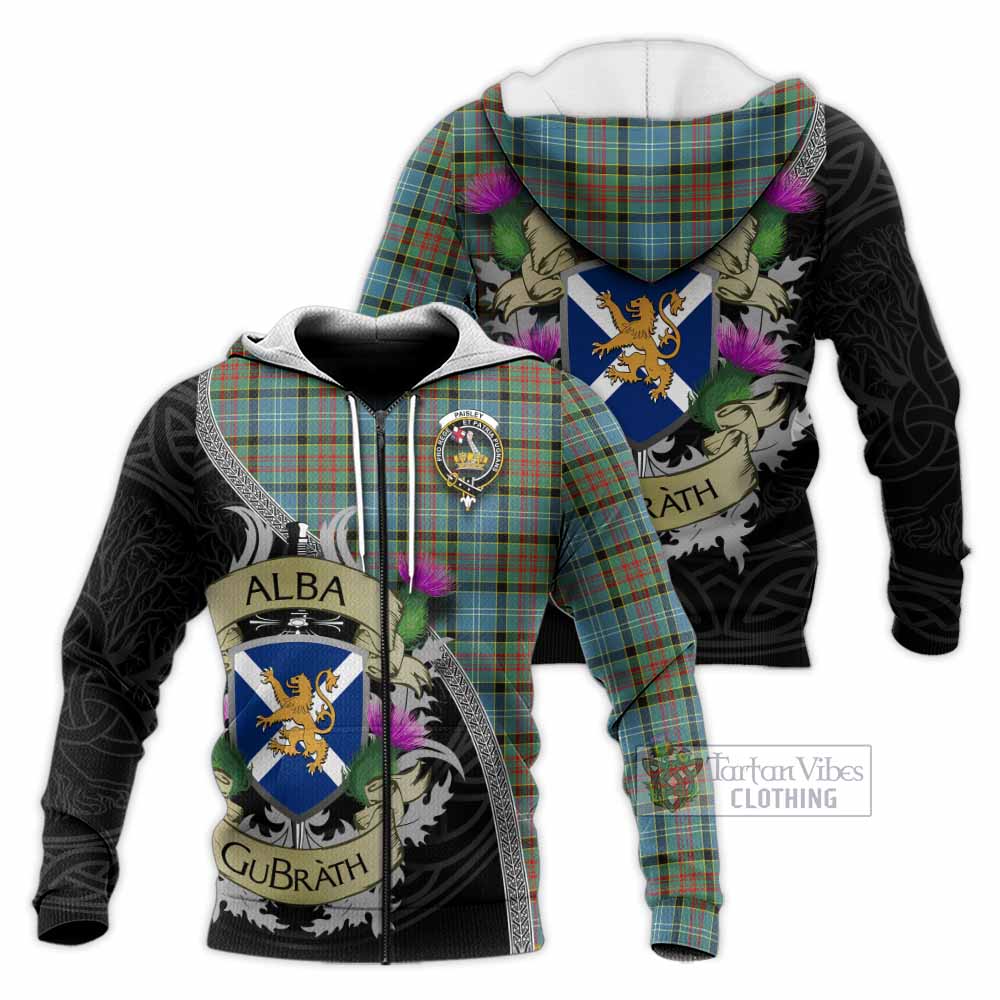 Tartan Vibes Clothing Paisley Tartan Family Crest Knitted Hoodie Lion Rampant Royal Thistle Shield Celtic Inspired
