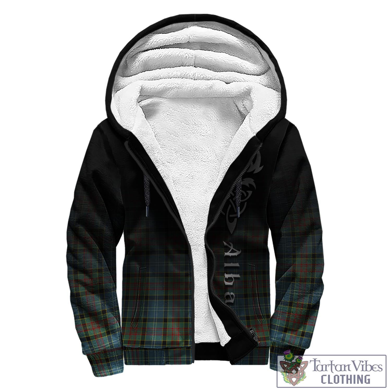 Tartan Vibes Clothing Paisley Tartan Sherpa Hoodie Featuring Alba Gu Brath Family Crest Celtic Inspired