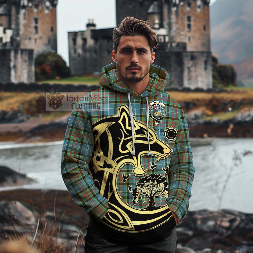 Tartan Vibes Clothing Paisley Tartan Cotton Hoodie with Family Crest Celtic Wolf Style