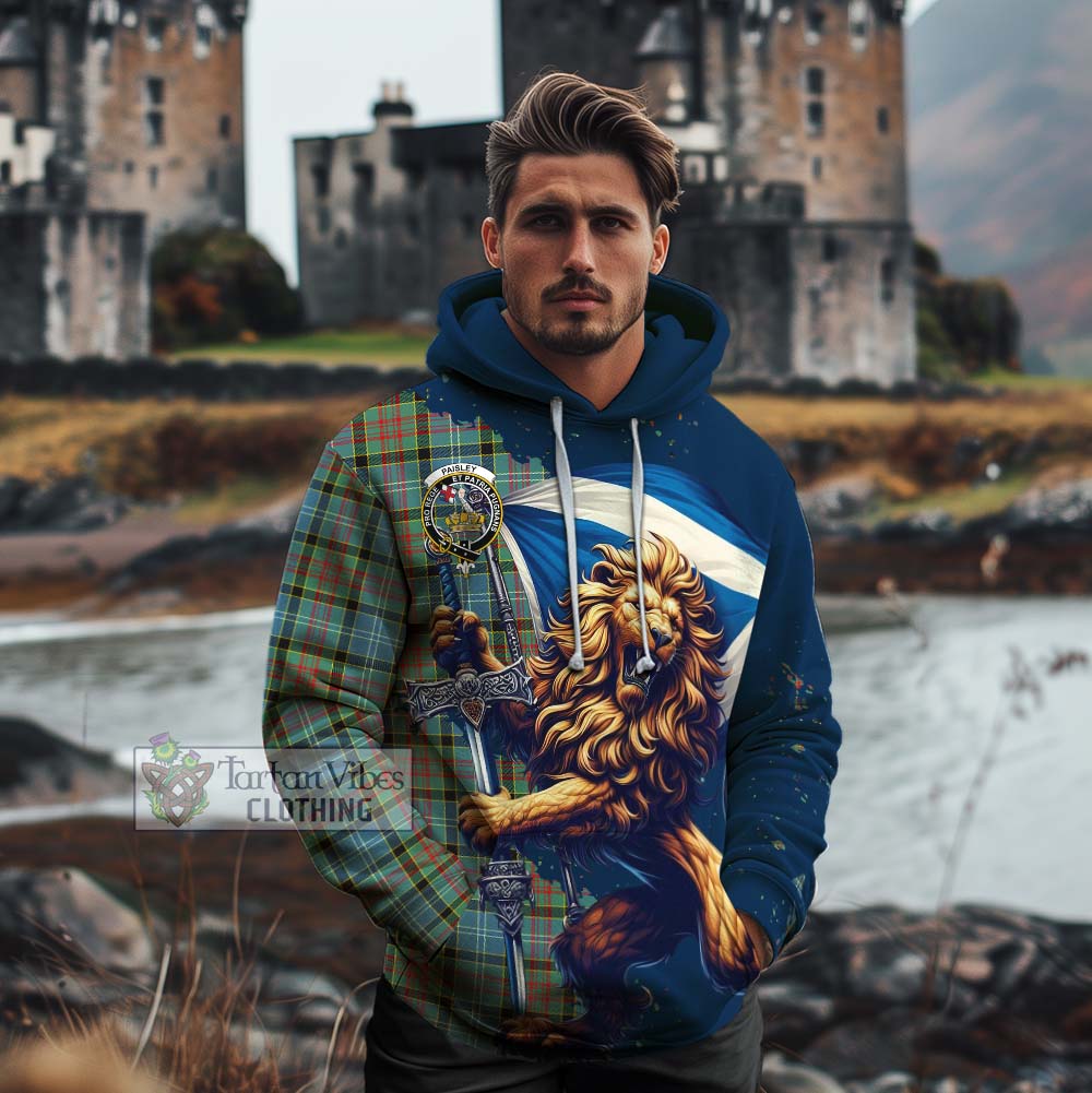 Tartan Vibes Clothing Paisley Tartan Family Crest Cotton Hoodie with Scottish Majestic Lion
