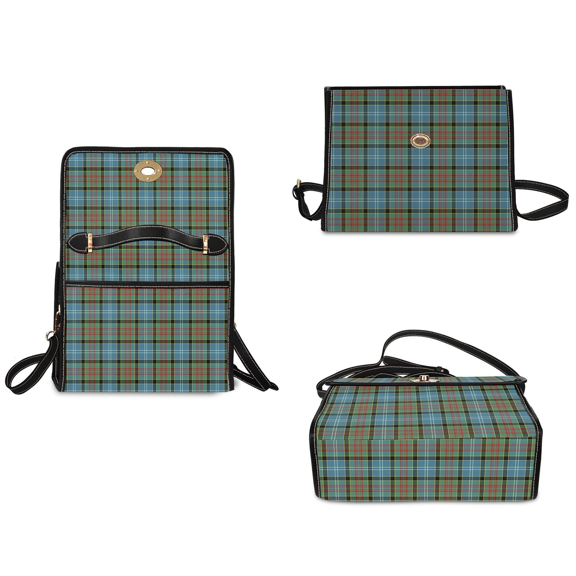 paisley-tartan-leather-strap-waterproof-canvas-bag