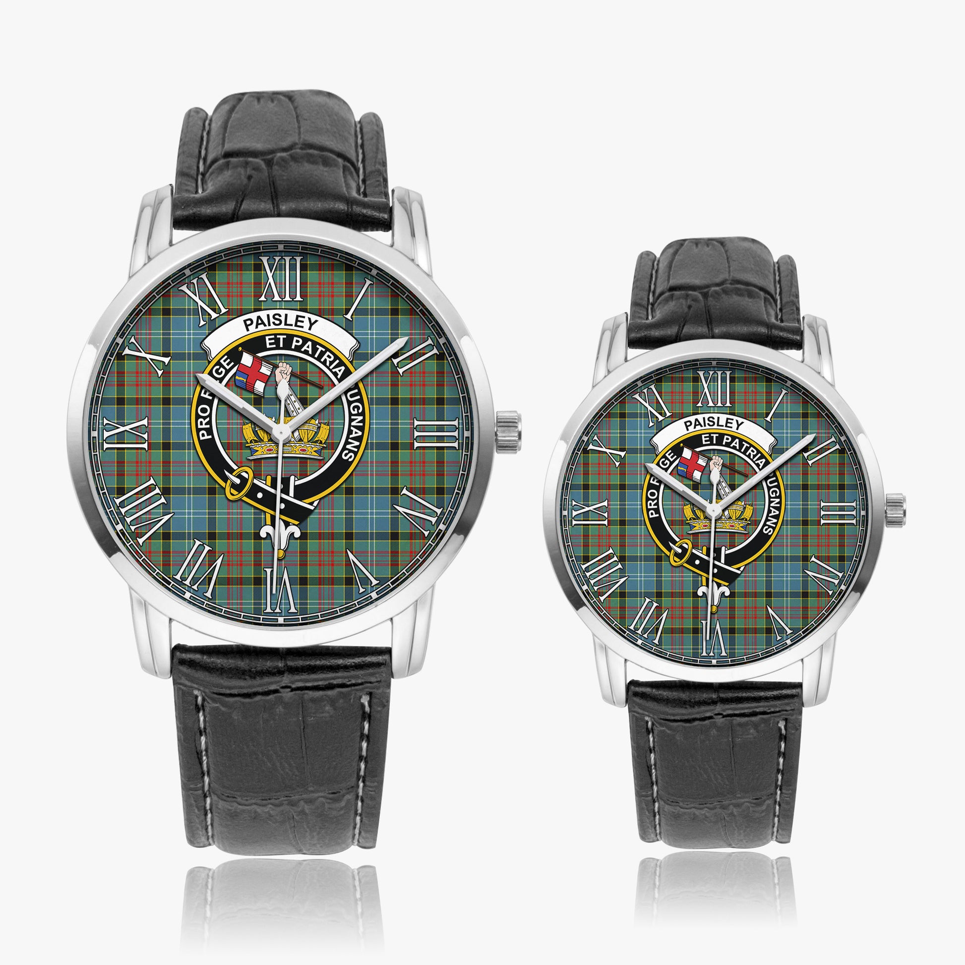 Paisley Tartan Family Crest Leather Strap Quartz Watch - Tartanvibesclothing