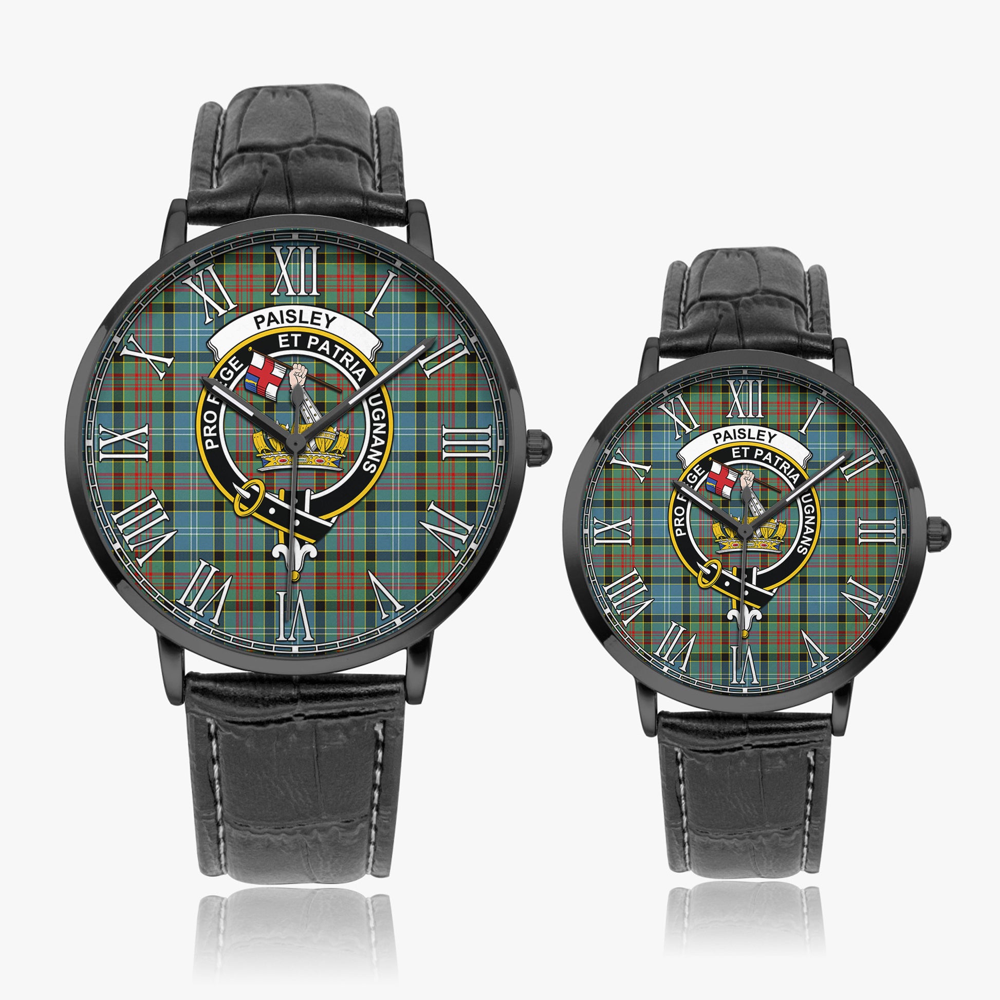 Paisley Tartan Family Crest Leather Strap Quartz Watch - Tartanvibesclothing