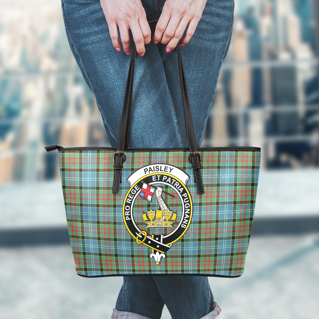 Paisley Tartan Leather Tote Bag with Family Crest - Tartan Vibes Clothing