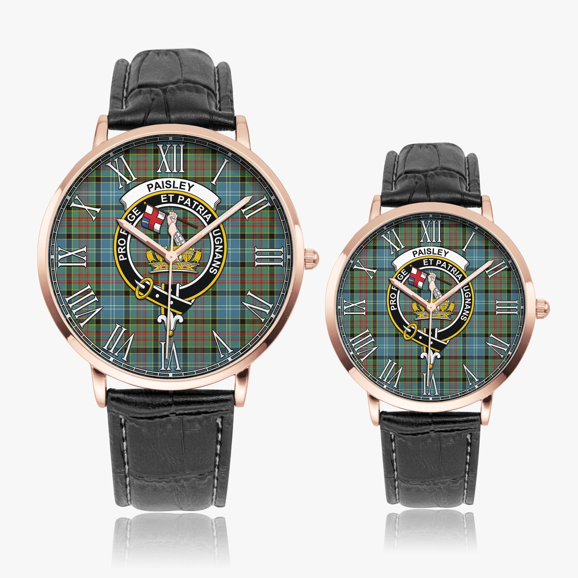 Paisley Tartan Family Crest Leather Strap Quartz Watch - Tartanvibesclothing