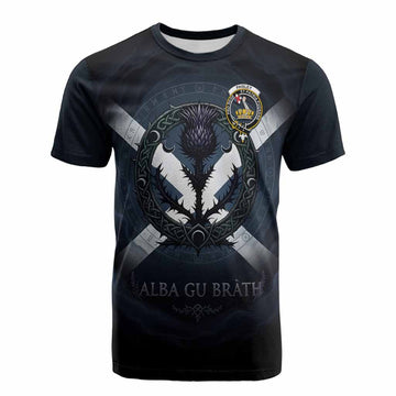 Paisley Clan Crest Cotton T-shirt with Celtic Knot Thistle and Saltire