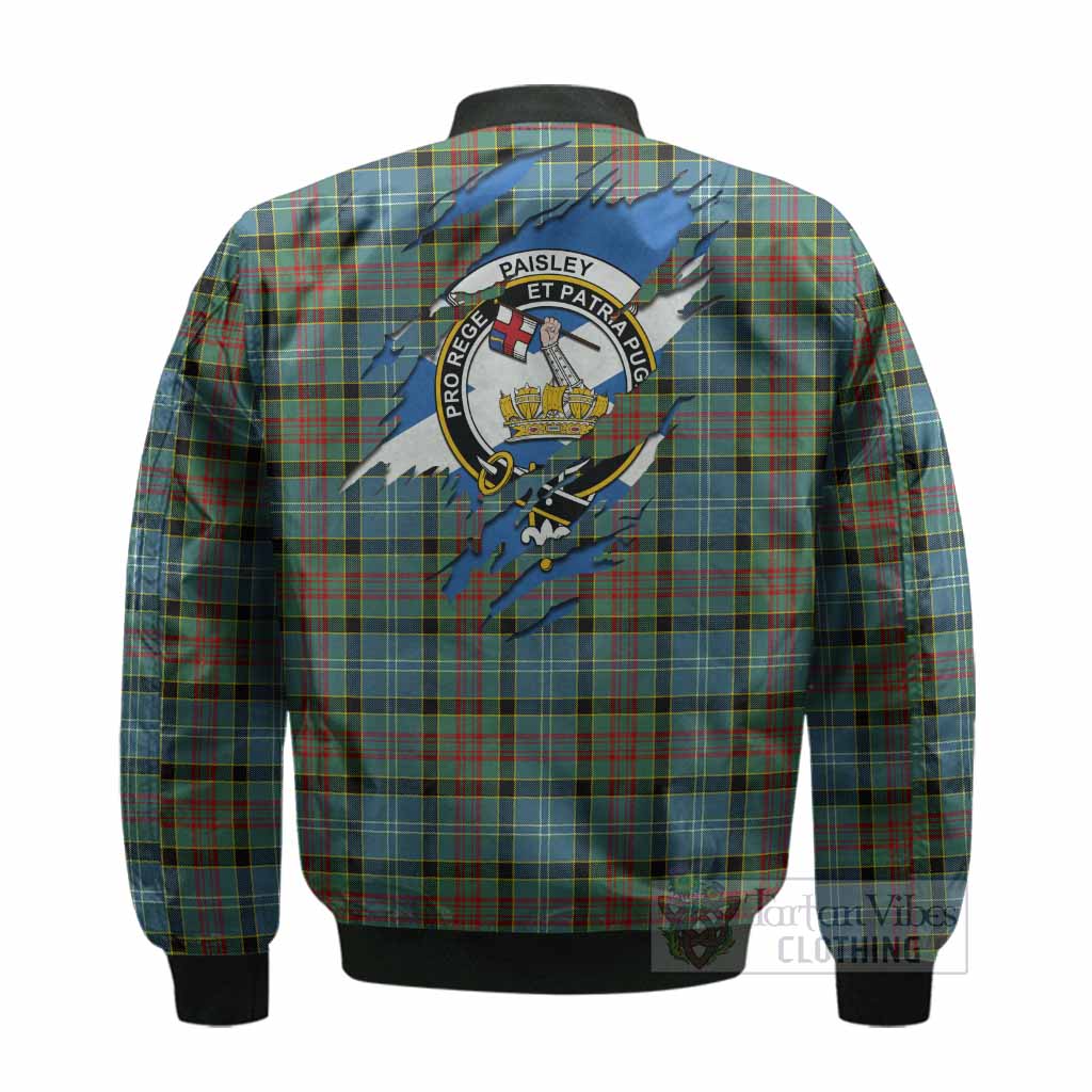 Paisley Clan Crest In Me Tartan Bomber Jacket Scotland Flag Style