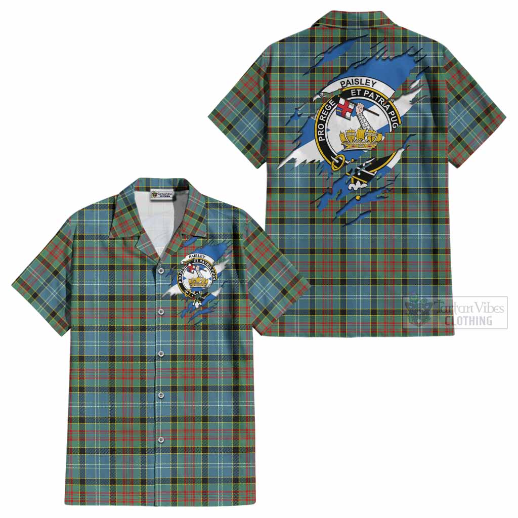 Paisley Clan Crest In Me Tartan Cotton Hawaiian Shirt Scotland Flag Style