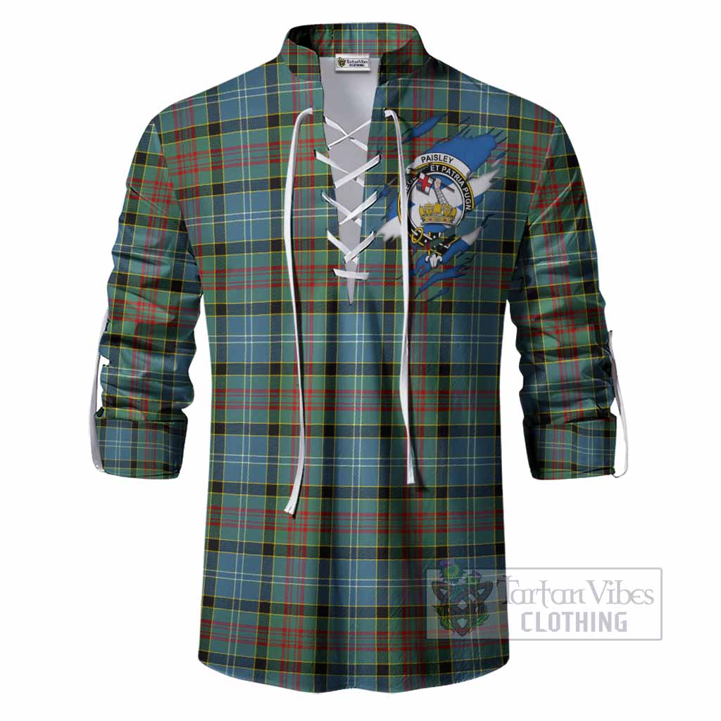Paisley Clan Crest In Me Tartan Ghillie Shirt Scotland Flag Style