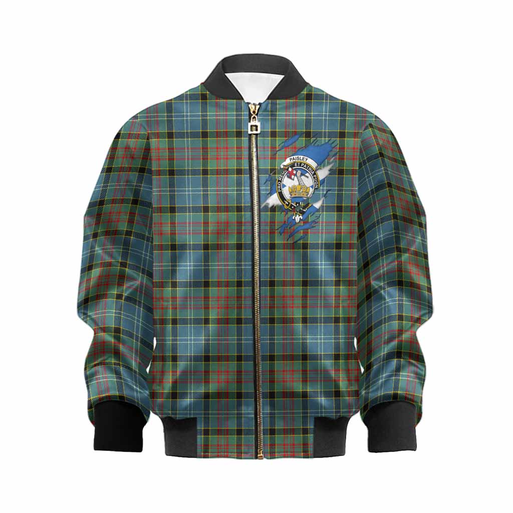 Paisley Clan Crest In Me Tartan Kid Bomber Jacket Scotland Flag Style