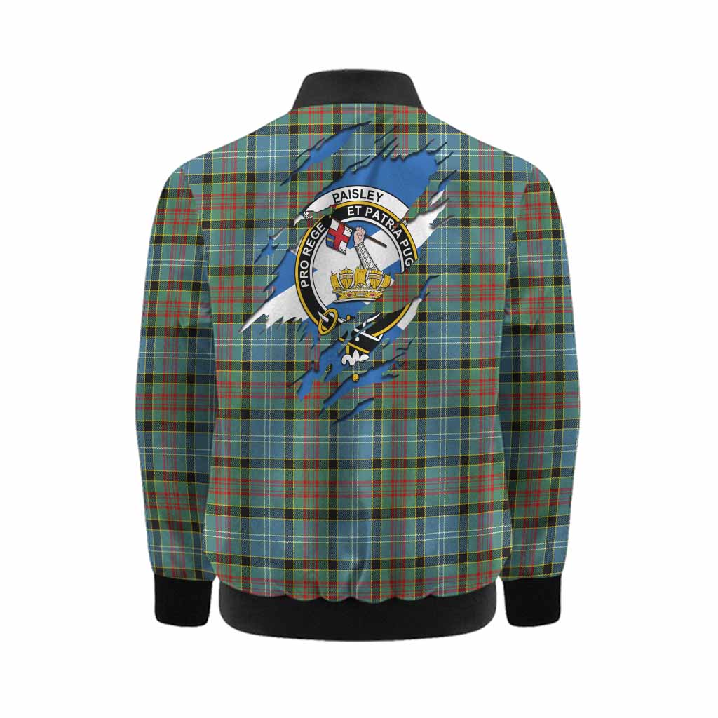 Paisley Clan Crest In Me Tartan Kid Bomber Jacket Scotland Flag Style