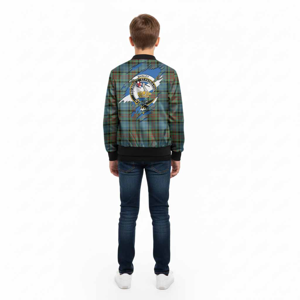 Paisley Clan Crest In Me Tartan Kid Bomber Jacket Scotland Flag Style