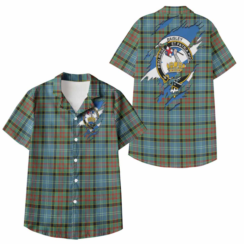 Paisley Clan Crest In Me Tartan Kid Hawaiian Shirt Scotland Flag Style