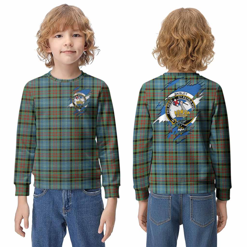 Paisley Clan Crest In Me Tartan Kid Knitted Sweatshirt Scotland Flag Style