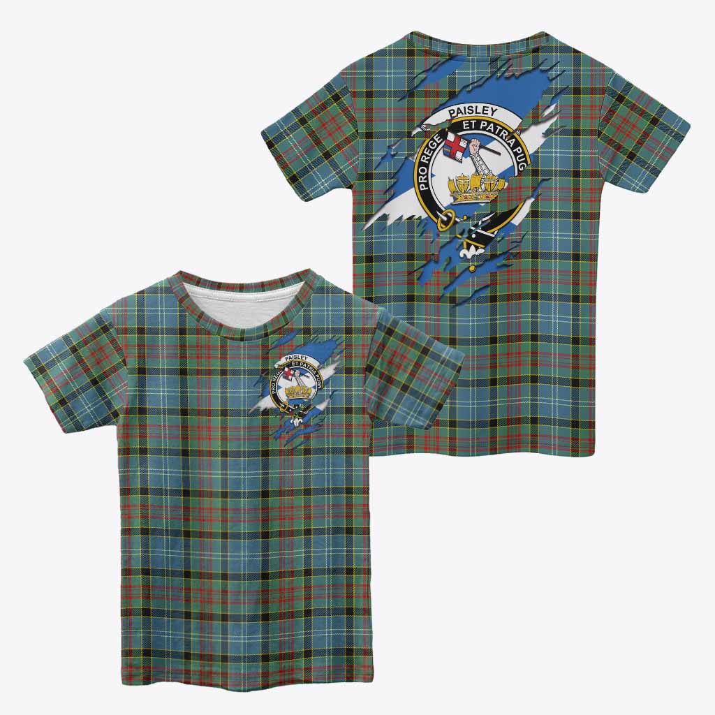 Paisley Clan Crest In Me Tartan Kid T-shirt Scotland Flag Style