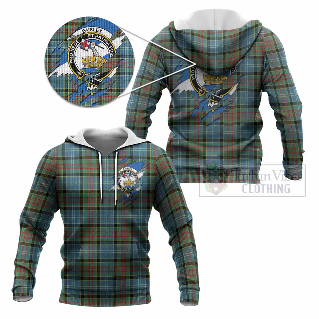 Paisley Clan Crest In Me Tartan Knitted Hoodie Scotland Flag Style