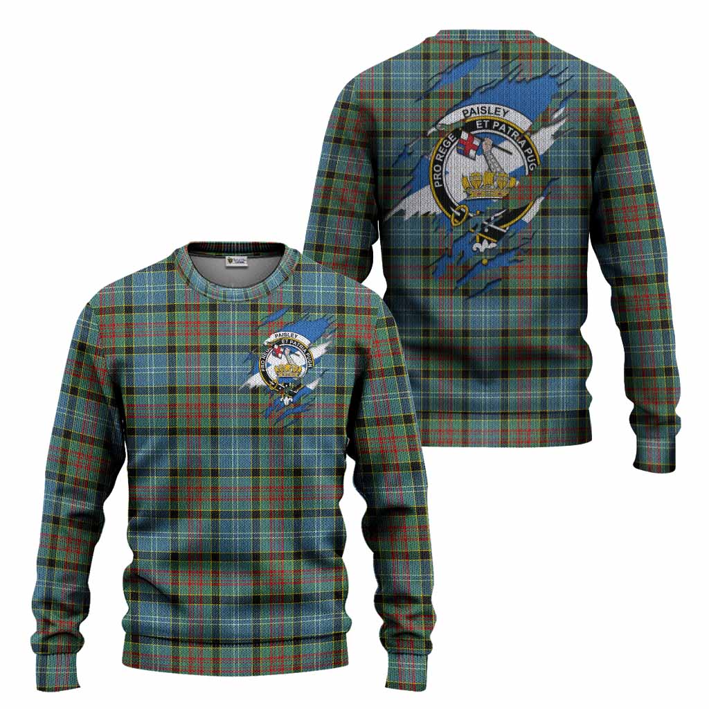Paisley Clan Crest In Me Tartan Knitted Sweater Scotland Flag Style
