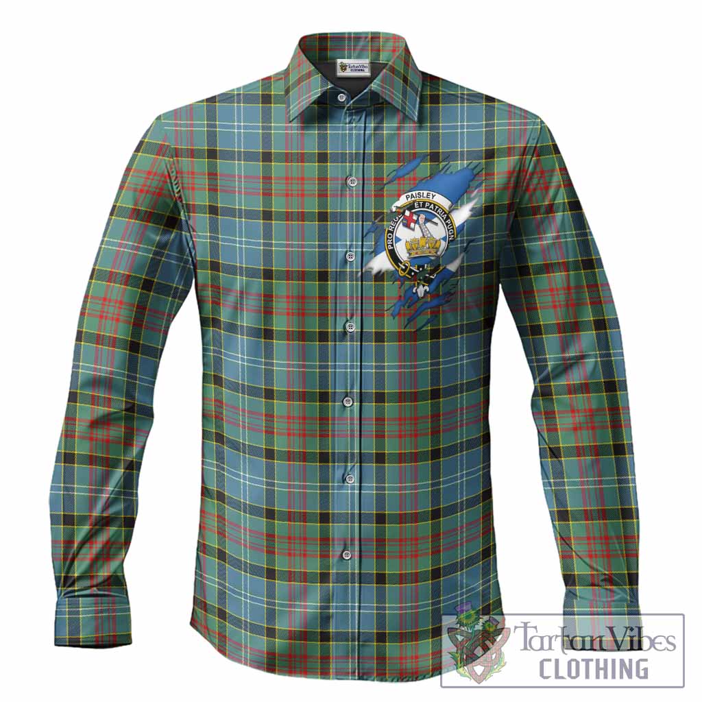Paisley Clan Crest In Me Tartan Long Sleeve Button Shirts Scotland Flag Style