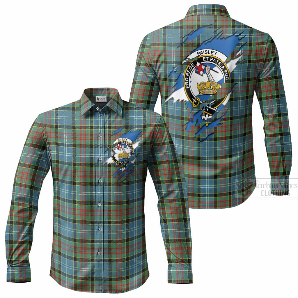 Paisley Clan Crest In Me Tartan Long Sleeve Button Shirts Scotland Flag Style