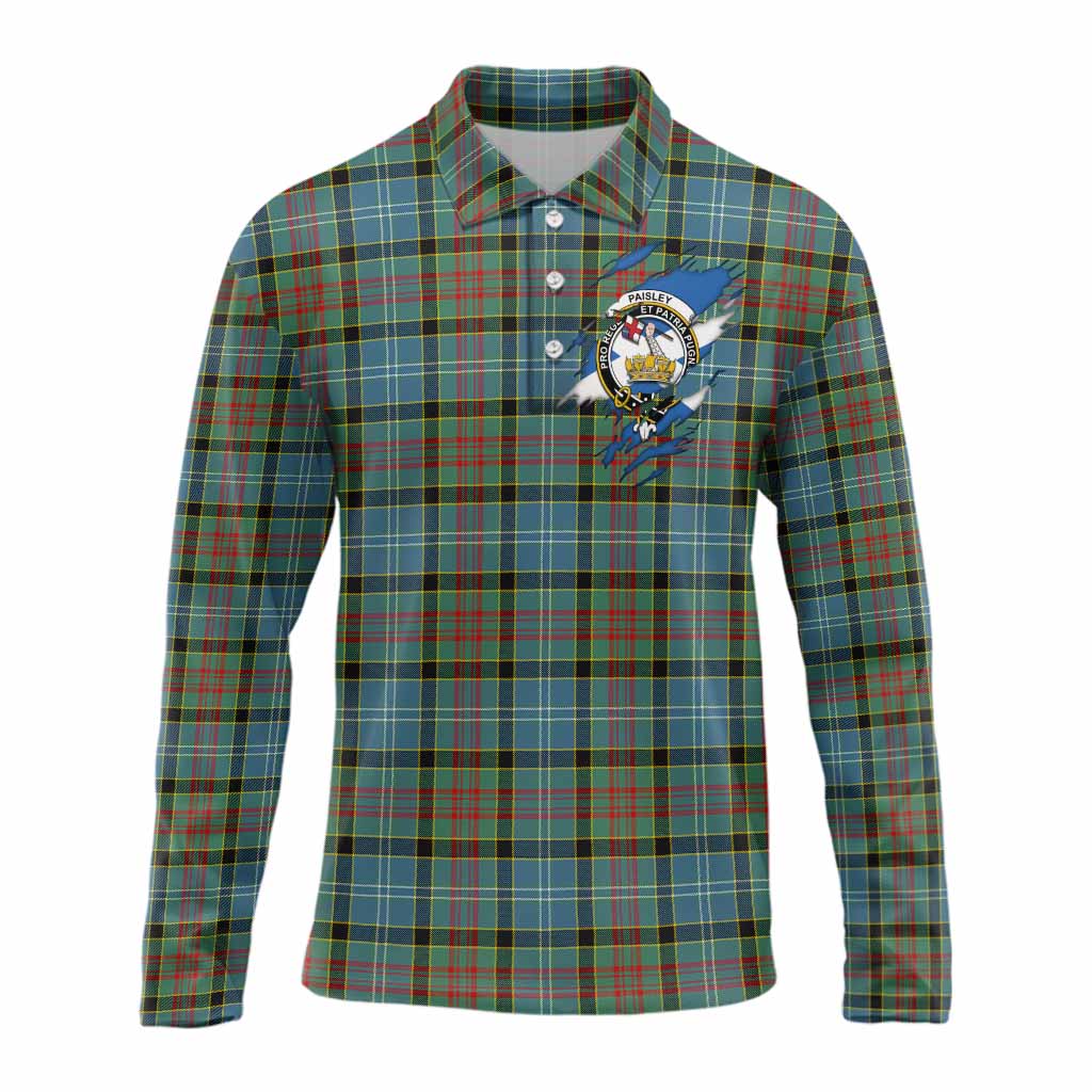 Paisley Clan Crest In Me Tartan Long Sleeve Polo Shirt Scotland Flag Style