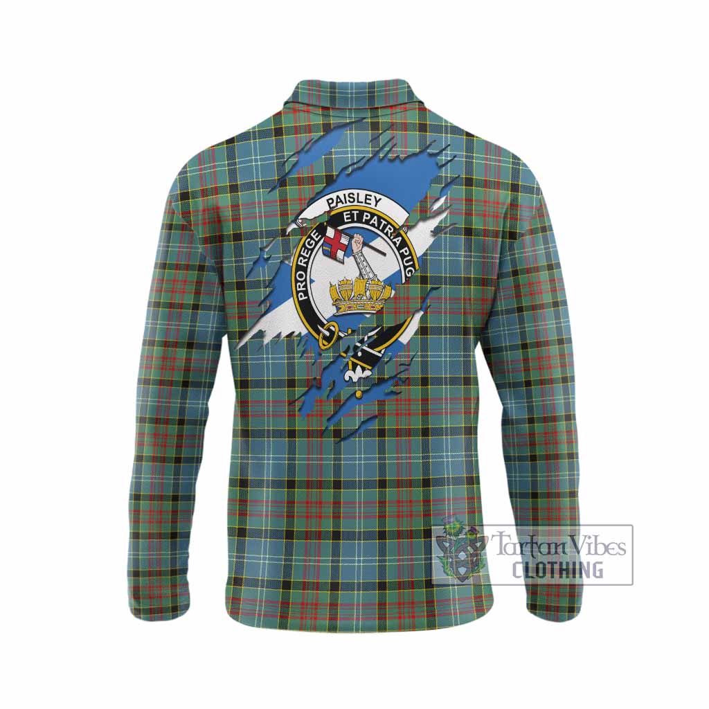 Paisley Clan Crest In Me Tartan Long Sleeve Polo Shirt Scotland Flag Style