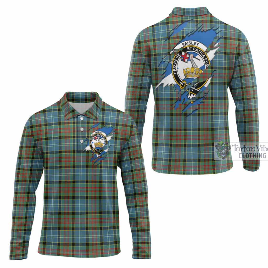 Paisley Clan Crest In Me Tartan Long Sleeve Polo Shirt Scotland Flag Style