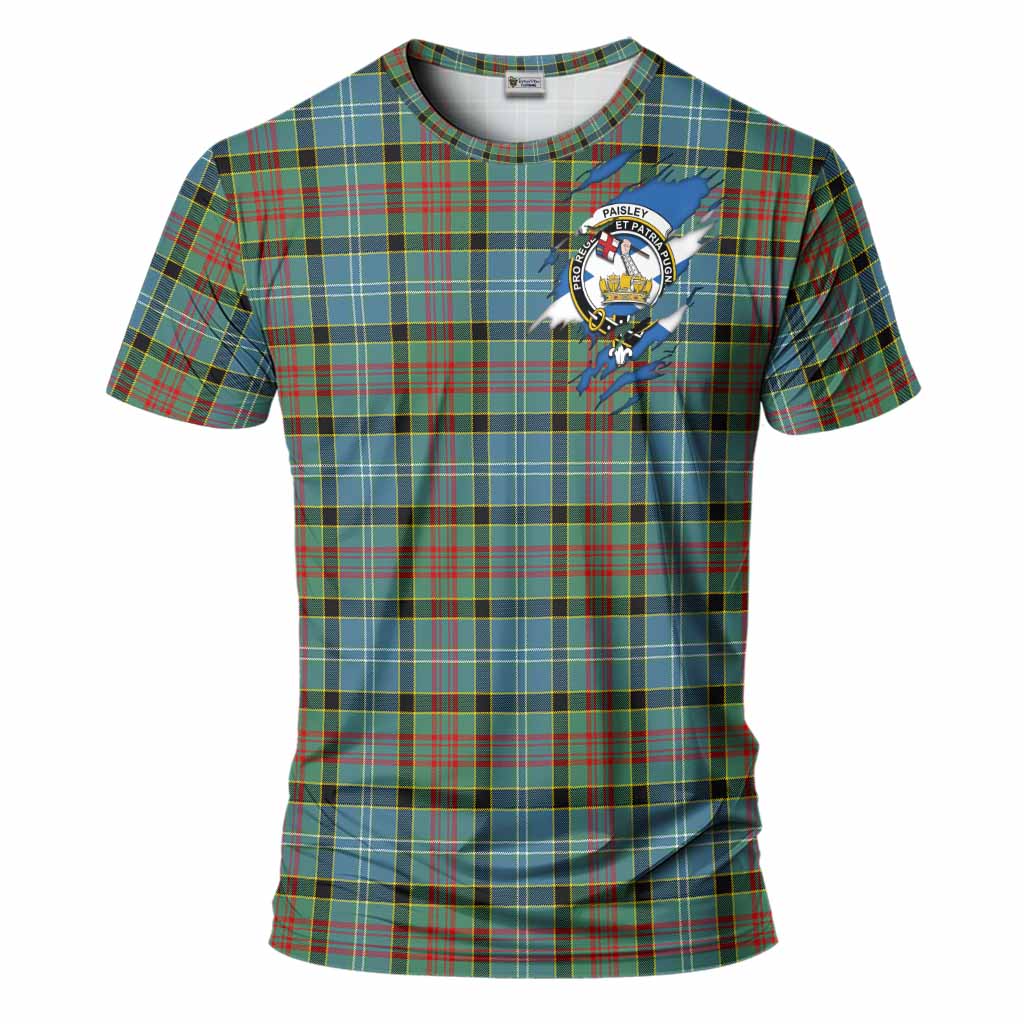 Paisley Clan Crest In Me Tartan T-Shirt Scotland Flag Style