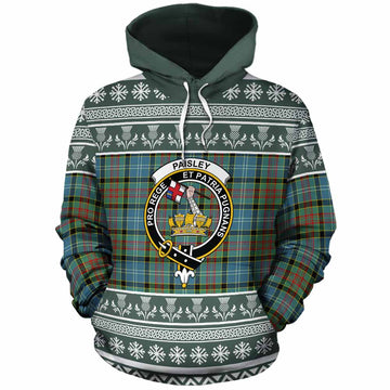Paisley Clan Tartan Christmas Cotton Hoodie with Family Crest