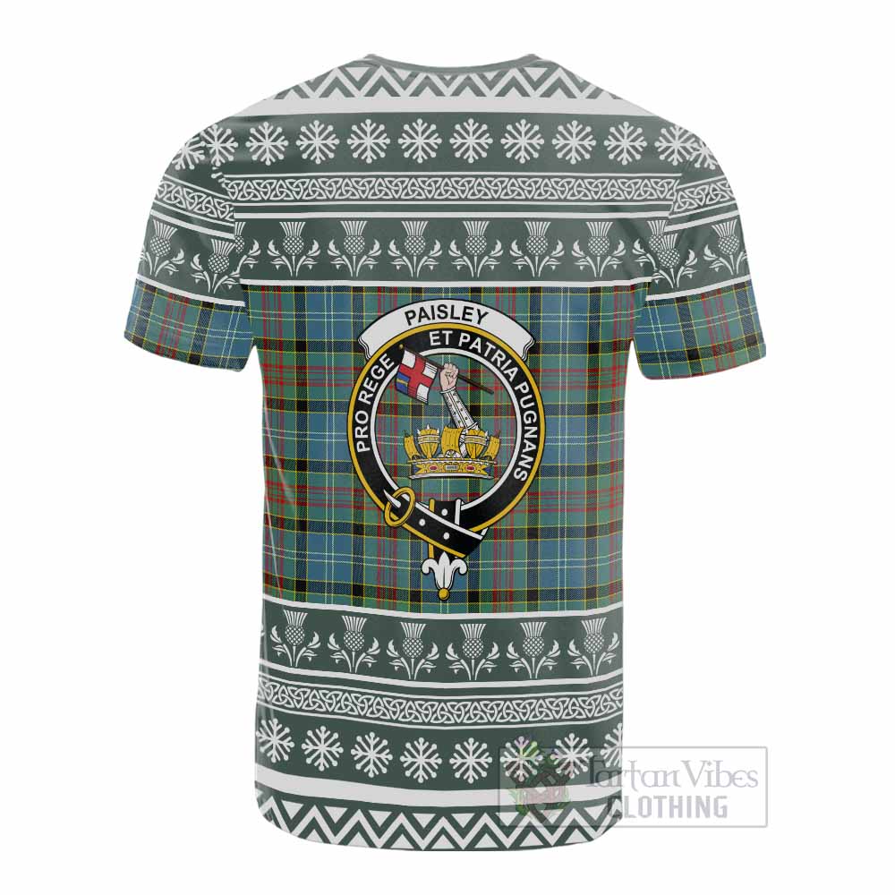 Paisley Clan Tartan Christmas Cotton T-shirt with Family Crest - Tartan Vibes Clothing