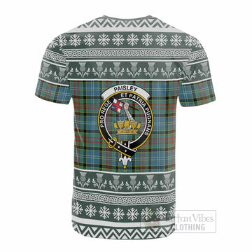Paisley Clan Tartan Christmas Cotton T-shirt with Family Crest