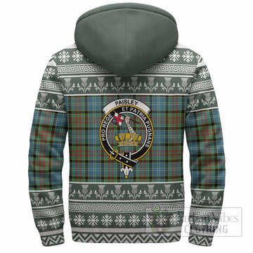 Paisley Clan Tartan Christmas Fleece Hoodie with Family Crest