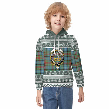 Paisley Clan Tartan Christmas Kid Hoodie with Family Crest