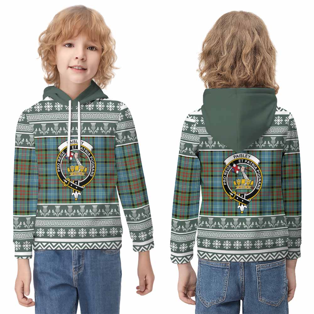 Paisley Clan Tartan Christmas Kid Hoodie with Family Crest - Tartan Vibes Clothing