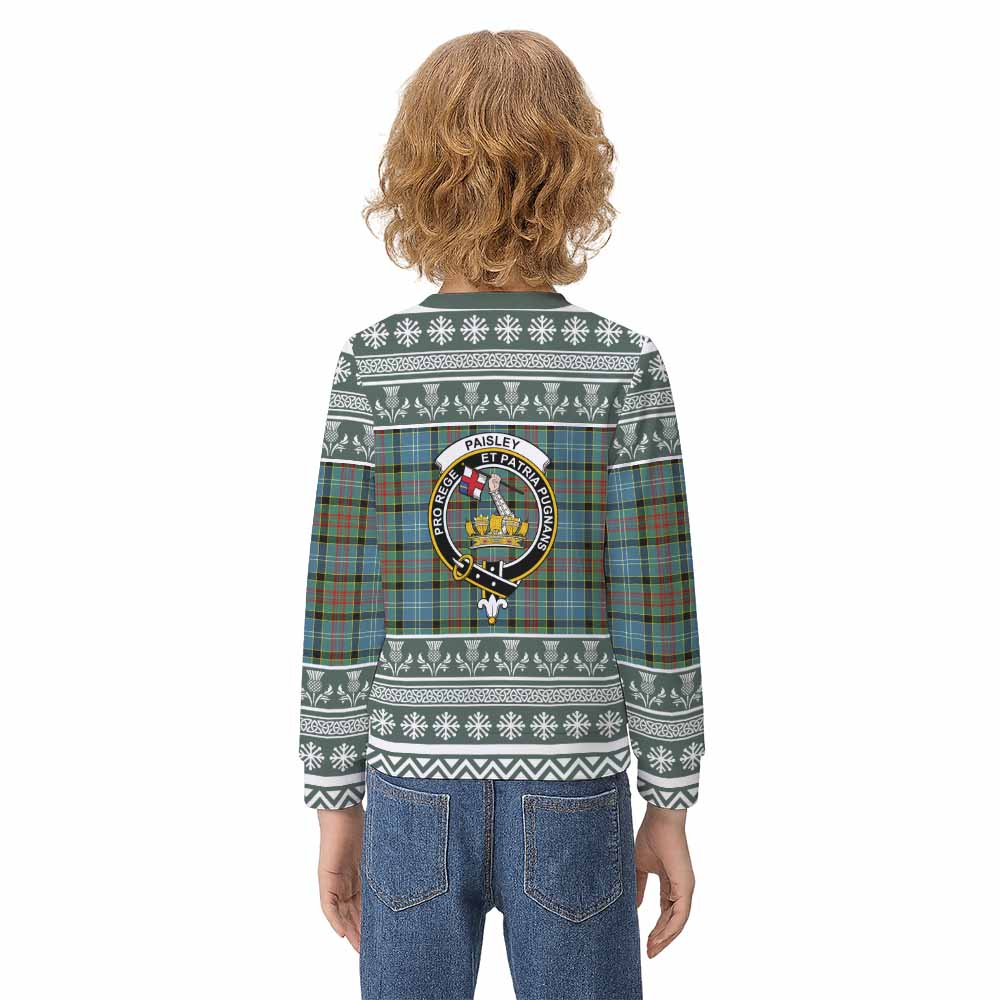 Paisley Clan Tartan Christmas Kid Ugly Sweatshirt with Family Crest - Tartan Vibes Clothing