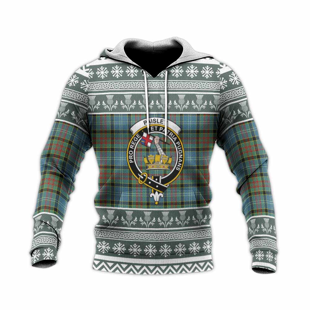 Paisley Clan Tartan Christmas Knitted Hoodie with Family Crest - Tartan Vibes Clothing