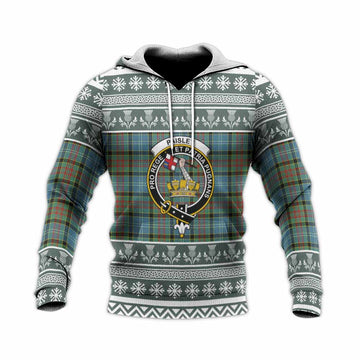 Paisley Clan Tartan Christmas Knitted Hoodie with Family Crest