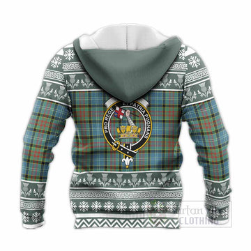 Paisley Clan Tartan Christmas Knitted Hoodie with Family Crest