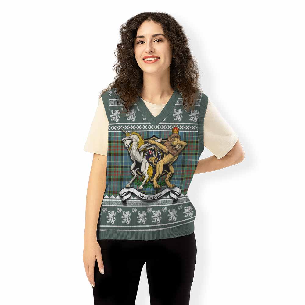 Paisley Clan Tartan Crest Christmas Knitted V-Neck Vest Coat of Arms Funny Style - Tartan Vibes Clothing