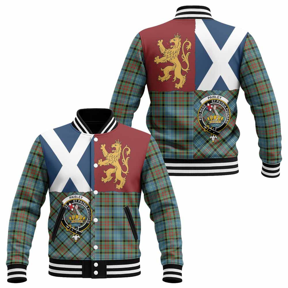 Paisley Crest Tartan Baseball Jacket with Lion Rampant Saltire Style