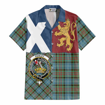 Paisley Crest Tartan Cotton Hawaiian Shirt with Lion Rampant Saltire Style