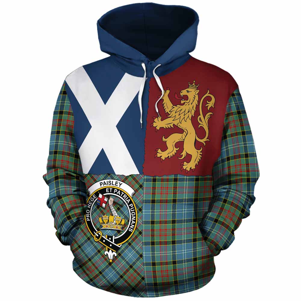 Paisley Crest Tartan Cotton Hoodie with Lion Rampant Saltire Style - Tartan Vibes Clothing