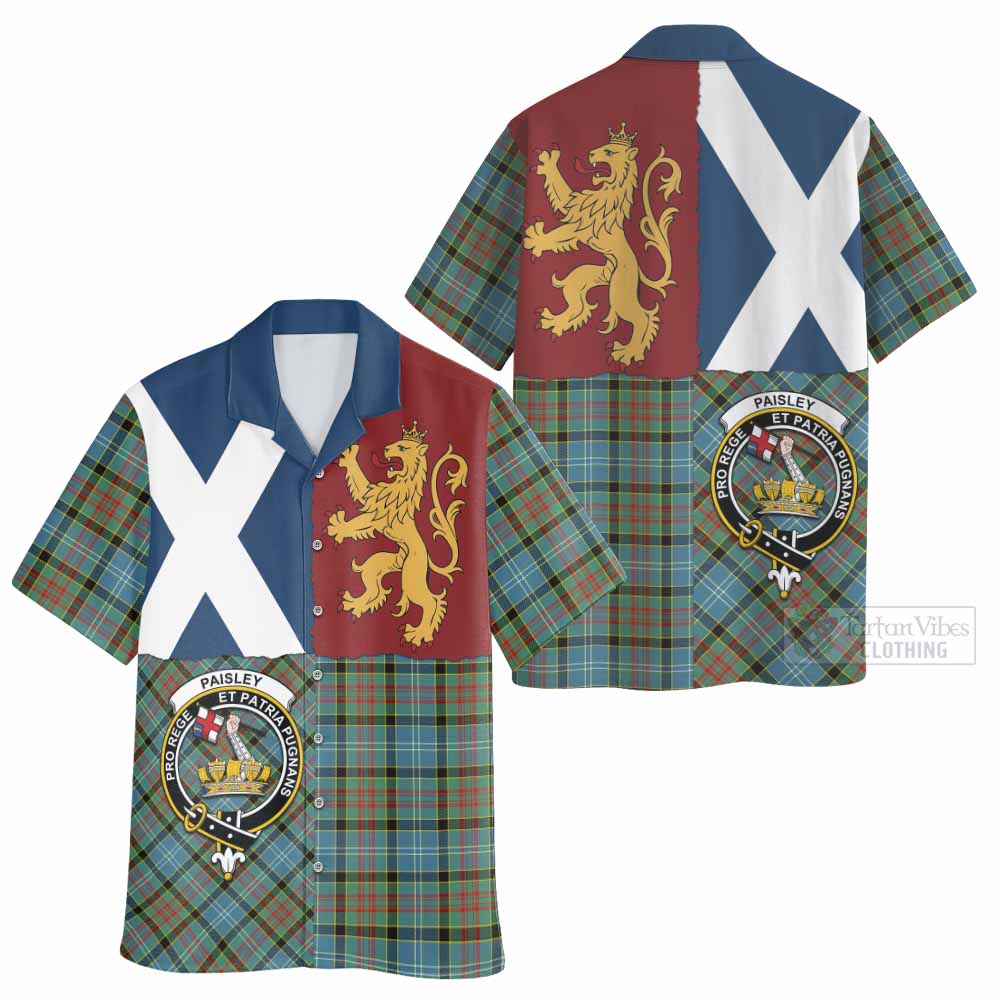 Paisley Crest Tartan Hawaiian Shirt with Lion Rampant Saltire Style
