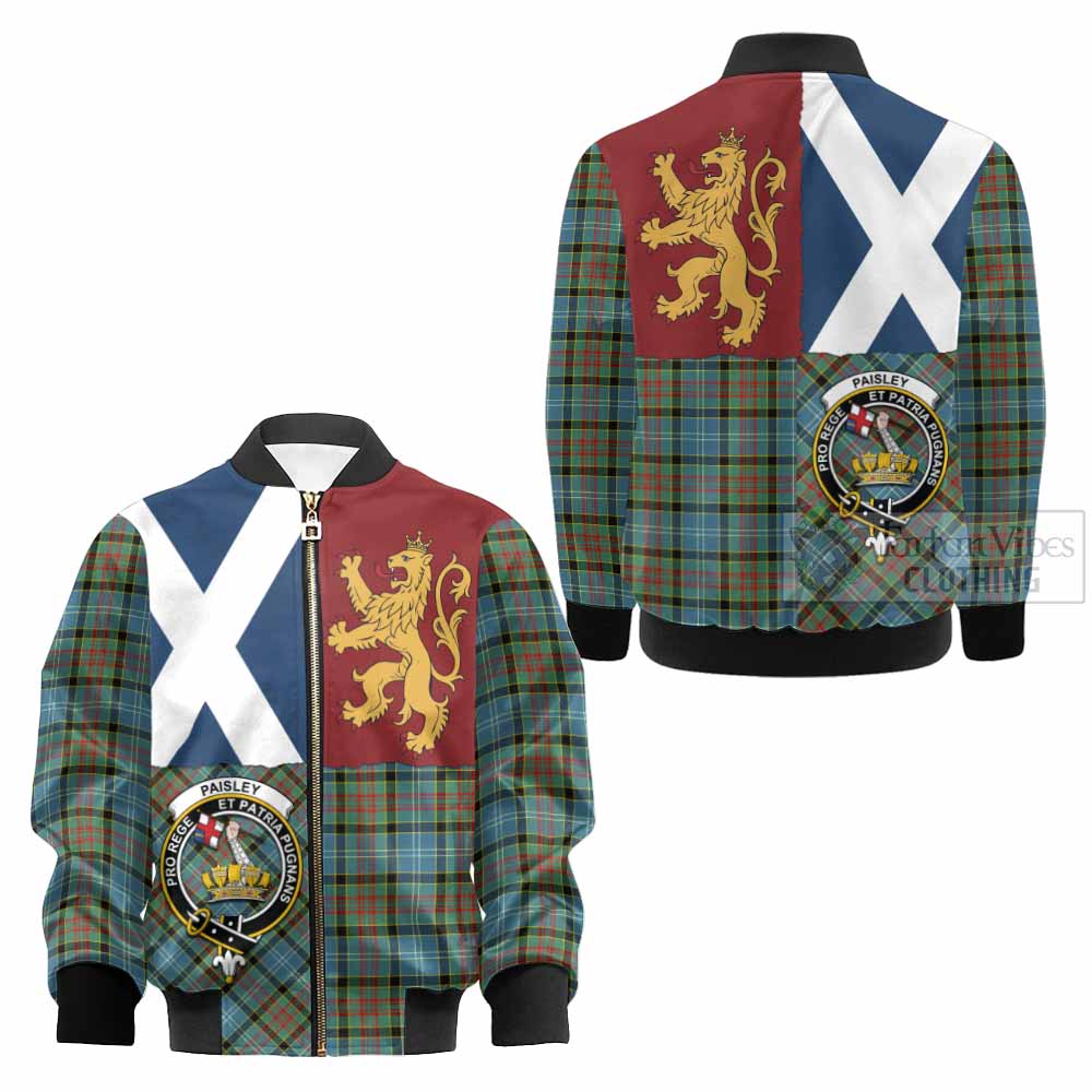 Paisley Crest Tartan Kid Bomber Jacket with Lion Rampant Saltire Style - Tartan Vibes Clothing